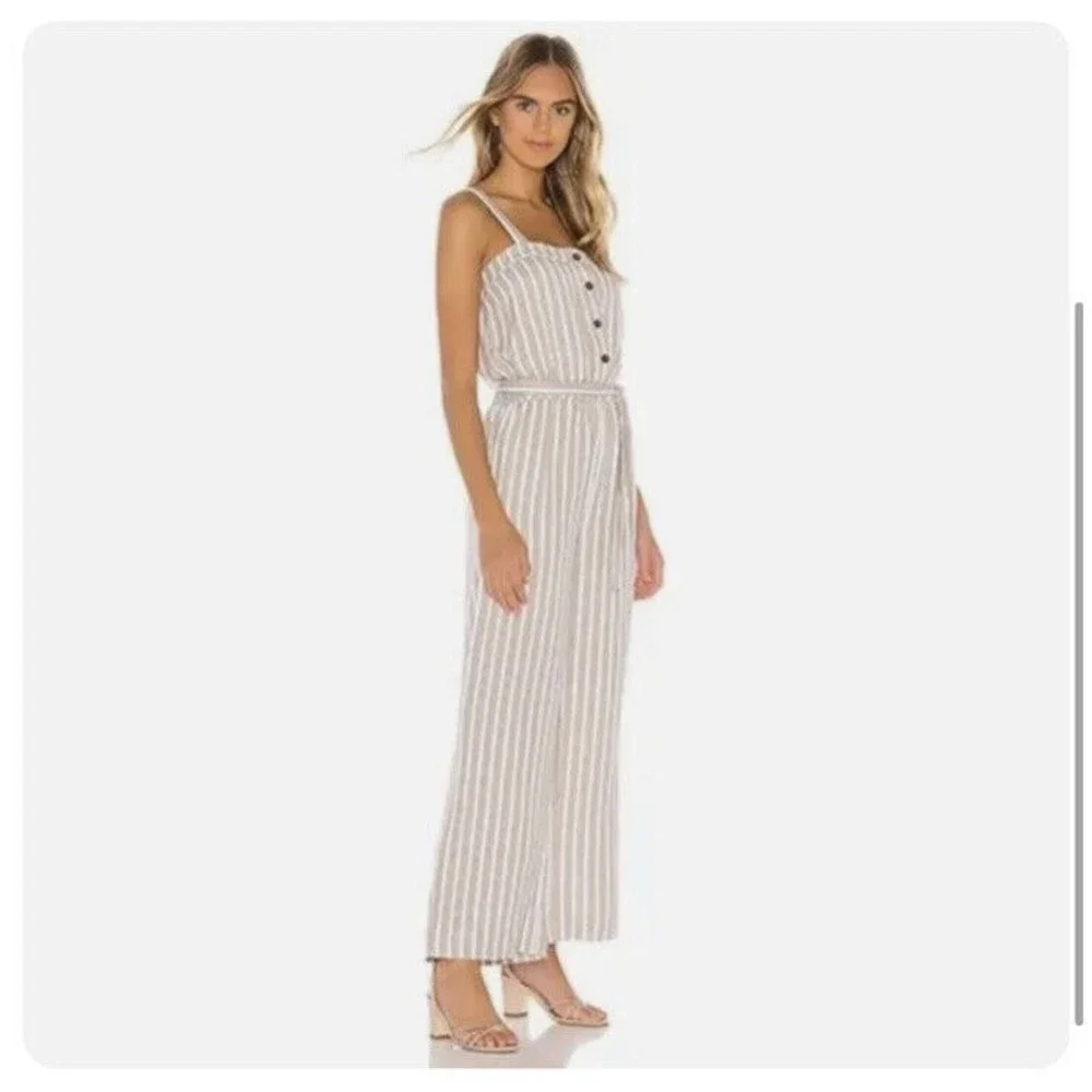 Chaser Wide Leg Tie Waist Jumpsuit Tan, White‎ Stripe Extra Small NWT Miss Belt